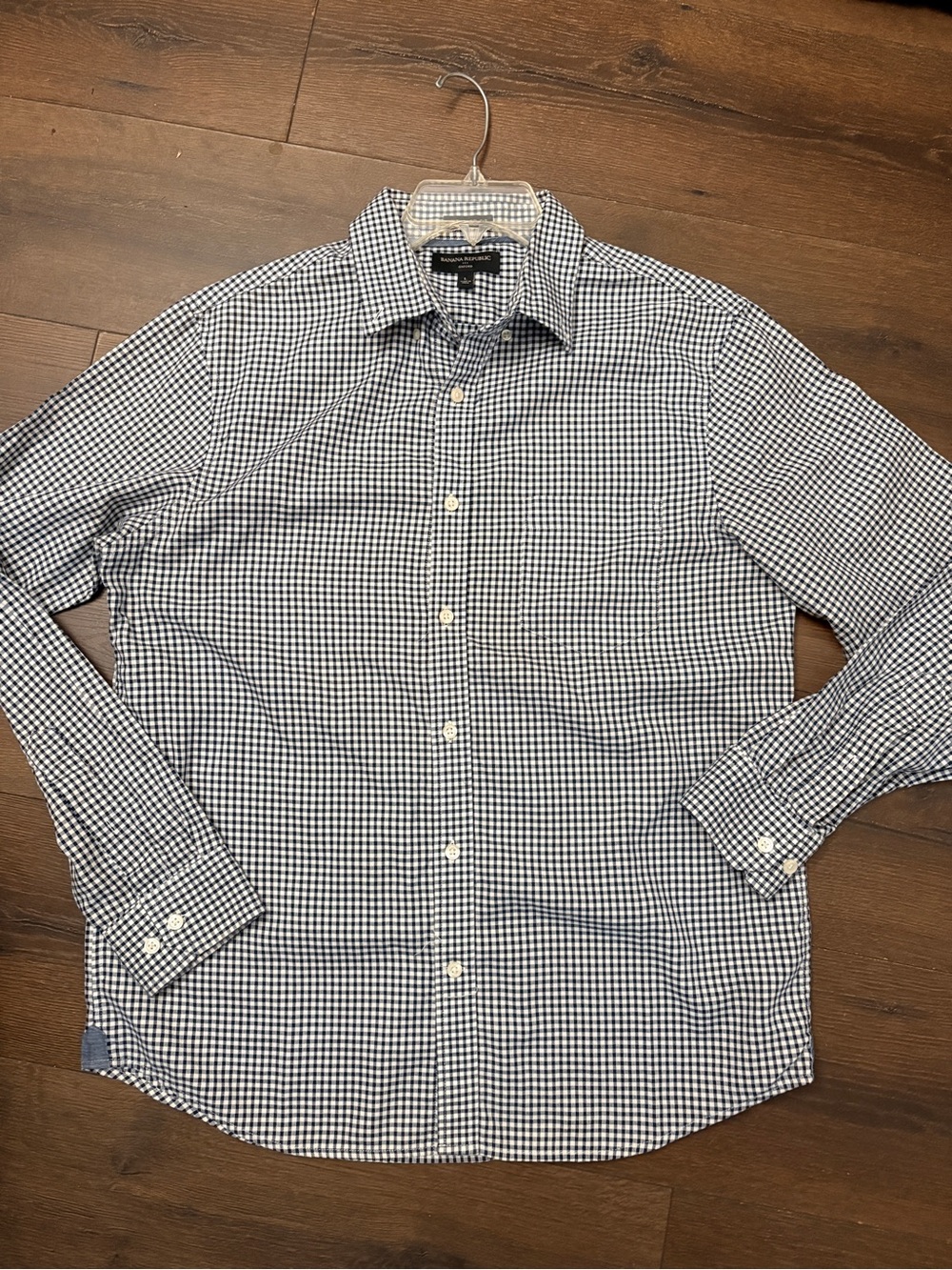 Banana Republic Men Oxford Untucked Fit Gingham Check Shirt Blue White Large